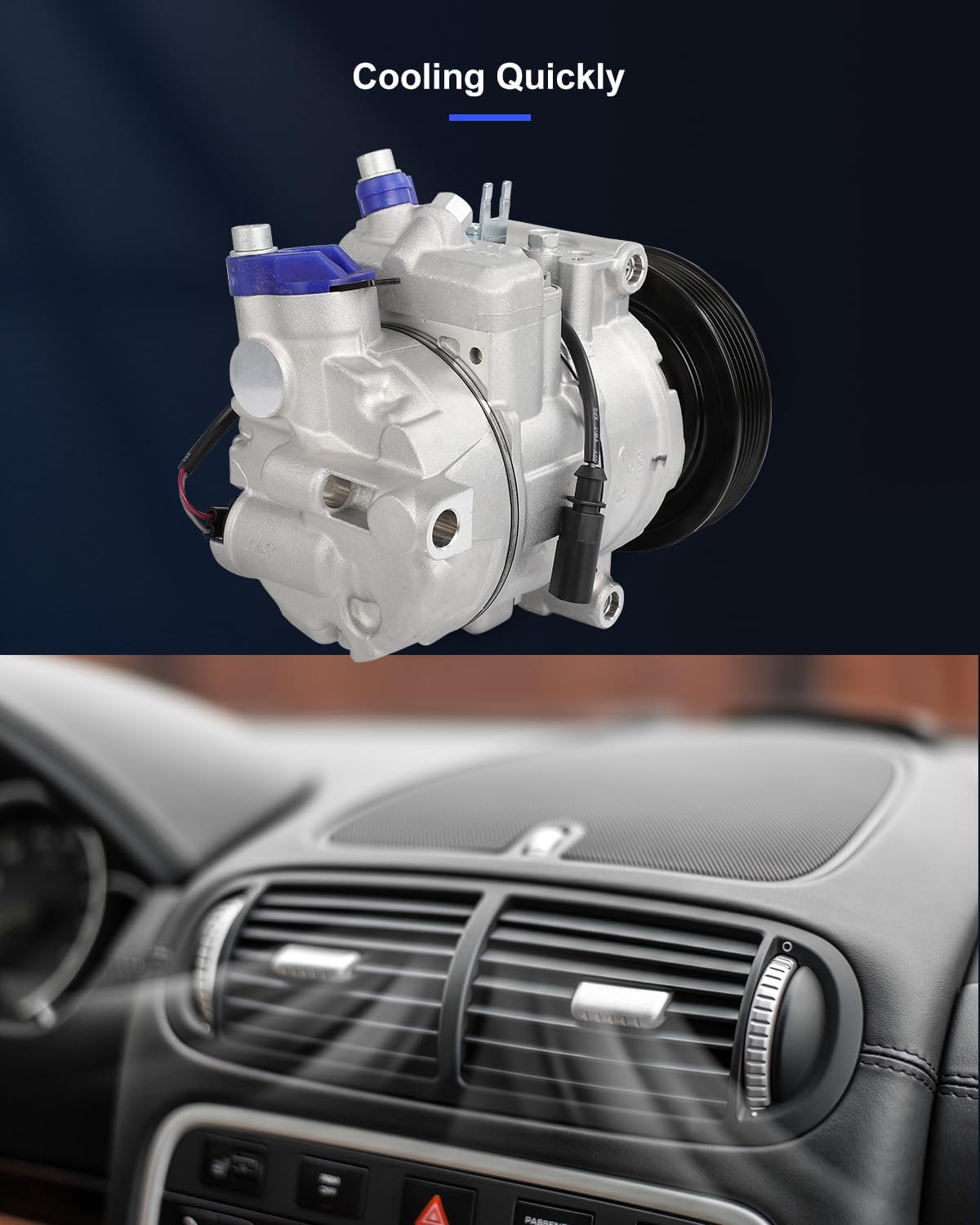 AC Compressor with Clutch – Fits Audi Q5 3.2L (2009-2012) & S4 3.0L (2010-2012) – Rapid Cooling, 6 Grooves