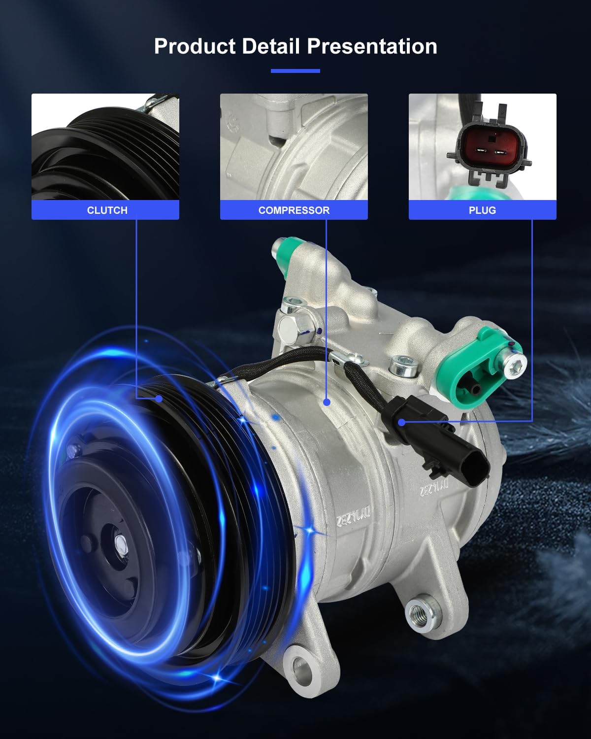 AC Compressor Fast Cooling 6 Grooves Fit for Jeep Grand Cherokee 1999-2004 | Air Conditioning Compressor 10PA17E
