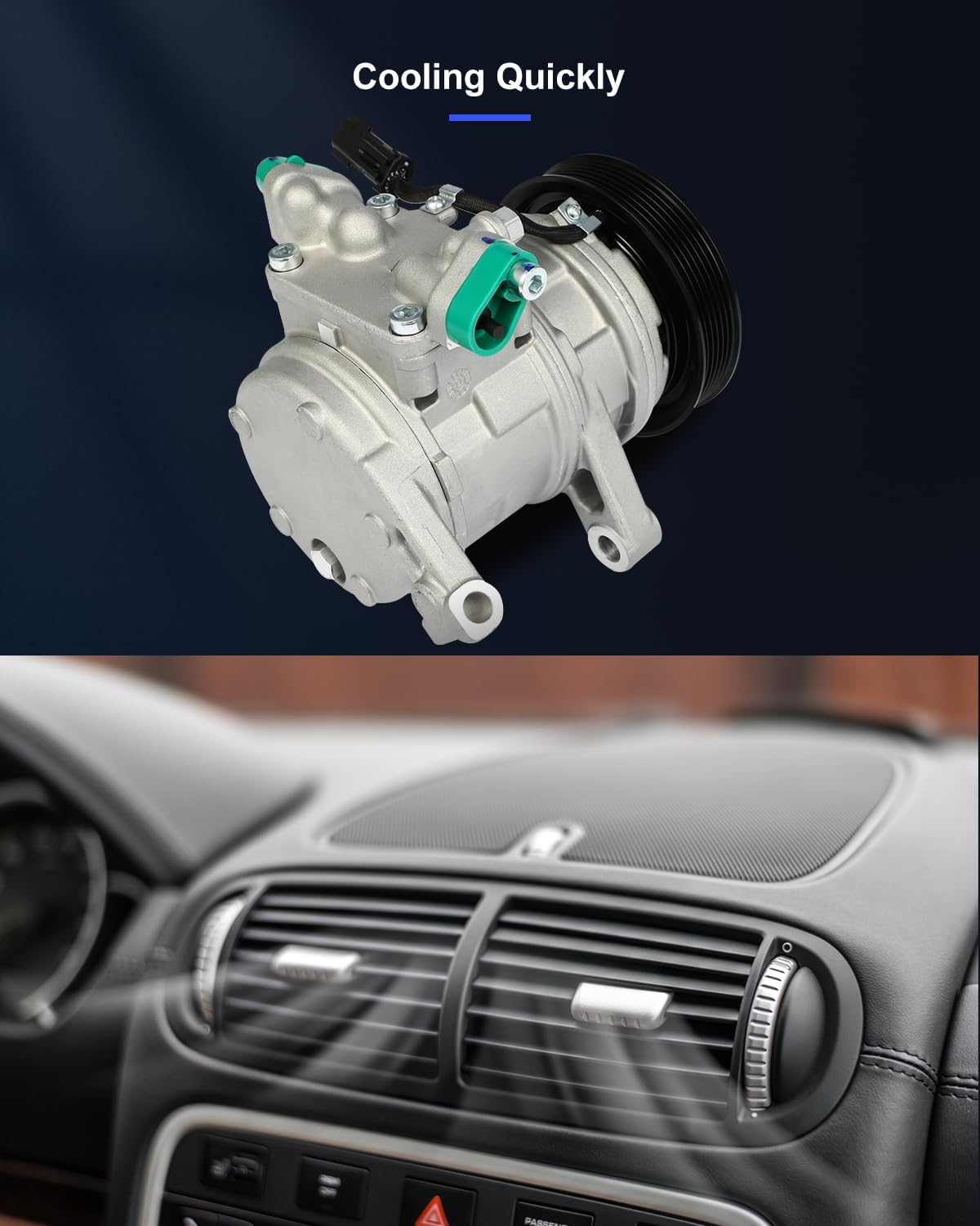 AC Compressor Fast Cooling 6 Grooves Fit for Jeep Grand Cherokee 1999-2004 | Air Conditioning Compressor 10PA17E