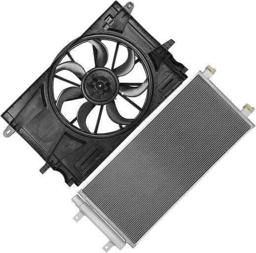 2017-2019 Chevrolet Cruze 1.4L Radiator Cooling Fan Assembly Replacement (Condenser 30033, 624140, 39013323, GM3115303) - KUDUPARTS