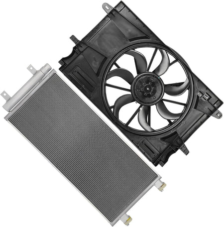 2017-2019 Chevrolet Cruze 1.4L Radiator Cooling Fan Assembly Replacement (Condenser 30033, 624140, 39013323, GM3115303) - KUDUPARTS