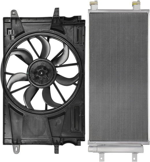 2017-2019 Chevrolet Cruze 1.4L Radiator Cooling Fan Assembly Replacement (Condenser 30033, 624140, 39013323, GM3115303) - KUDUPARTS