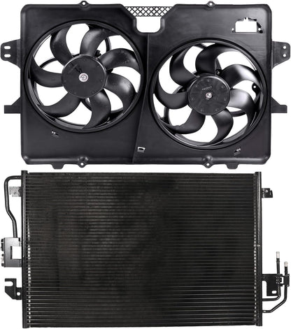621-038 Cooling Fan + 3675 Condenser Combo for 2008-2012 Ford Escape, 2008-2011 Mazda Tribute & Mercury Mariner