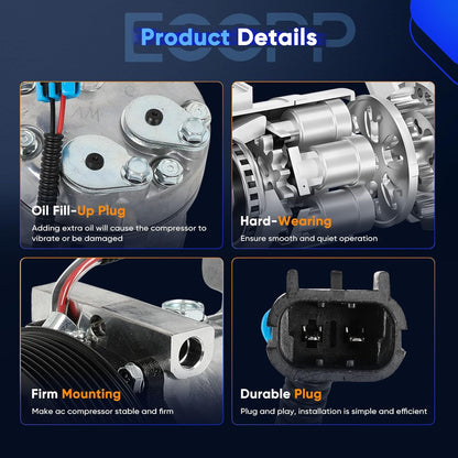 AC Compressor with Clutch – Compatible with Volvo VNL/VNM (10.8L, 12.1L, 12.8L, 14.9L) & Peterbilt Series (1972–2023)