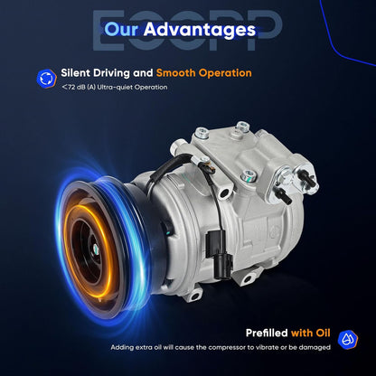 AC Compressor with Clutch – Fits Kia Rondo 2.4L 2010-2012, Fast Cooling, 6 Grooves