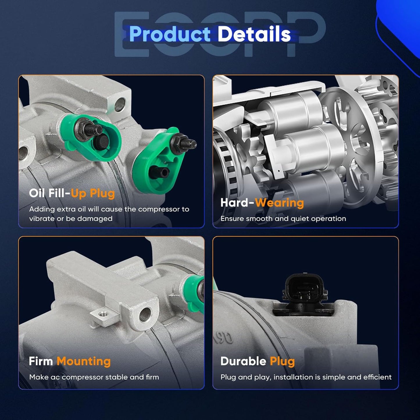 AC Compressor Compatible with Hyundai Sonata & Kia Optima 2.0L 2.4L (2012-2018)