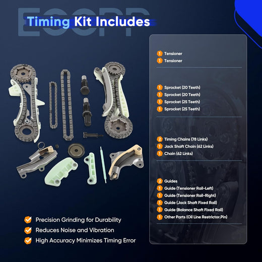 Engine Timing Chain Kit for Ford Explorer Sport (2001-2011) & Ford Ranger – OE 1L2Z-6L266-AA, 2L2Z-6306-AA – Includes Jack Shaft Chain, Sprocket, Tensioner & Guide - KUDUPARTS