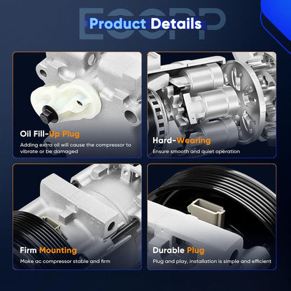 AC Compressor with Clutch | Compatible with Ford F-150, F-250, F-350 & F-53 Motorhome 1990-1995 | 4.9L 7.5L
