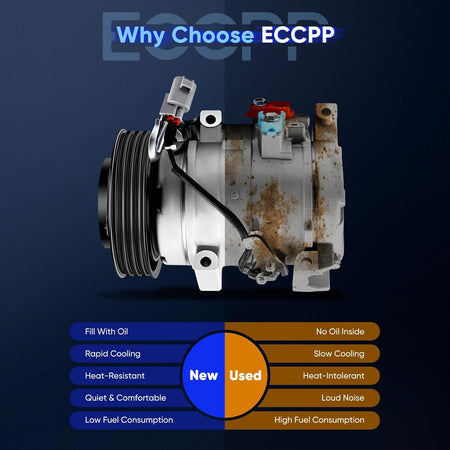 AC Compressor with Clutch | Compatible with Toyota Camry, Highlander, Solara 2.4L (2001-2008) - KUDUPARTS