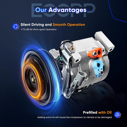 AC Compressor with Clutch | Compatible with Toyota Camry, Highlander, Solara 2.4L (2001-2008)