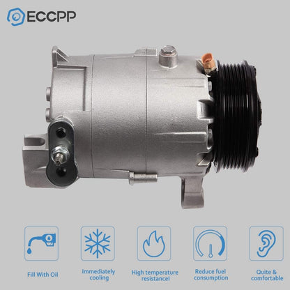 AC Compressor with Clutch for Chevrolet Impala, Malibu, Monte Carlo & Pontiac G6 3.5L 3.9L 2006-2011 – Fast Cooling, 6 Grooves
