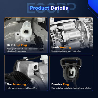 A/C Compressor with Clutch – Fast Cooling – Compatible with Honda Accord 2.4L (2008-2012) & Crosstour 2.4L (2012-2015)