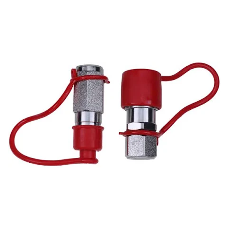 Flat Face Hydraulic Couplers/Quick Connect Couplings Set with Dust Caps 3/8" NPT x 1/2" Body - KUDUPARTS