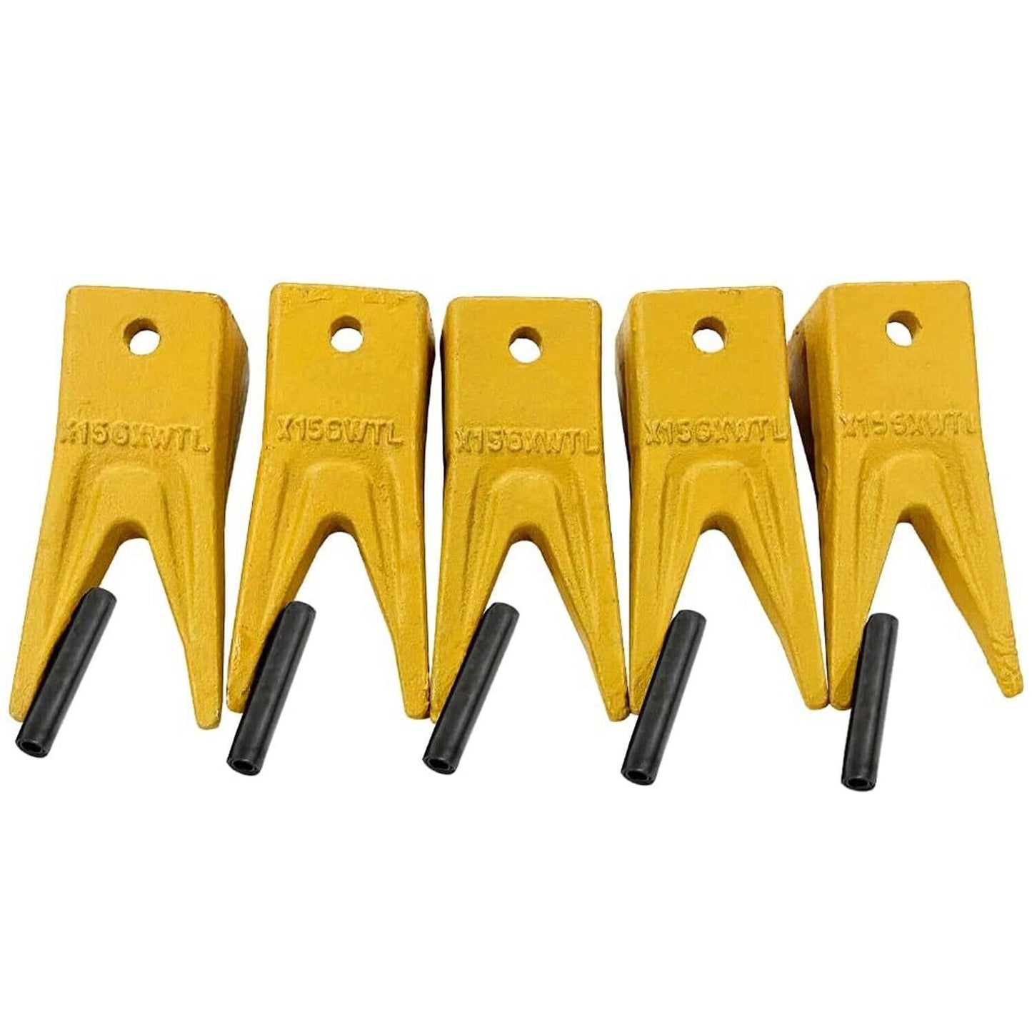 5 Set X156WT Twin Tiger Bucket Tooth & 156LPN Long Pin for Hensley Style Skid Steer and Mini Excavator 156
