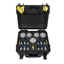 10/ 100/ 250/ 400/ 600 Bar 150/ 1500/ 4000/ 6000/ 9000 PSI Hydraulic Pressure Test & Calibration Kit With 5 Gauges 14 Test Couplings 14 T Connectors 5 Test Hoses