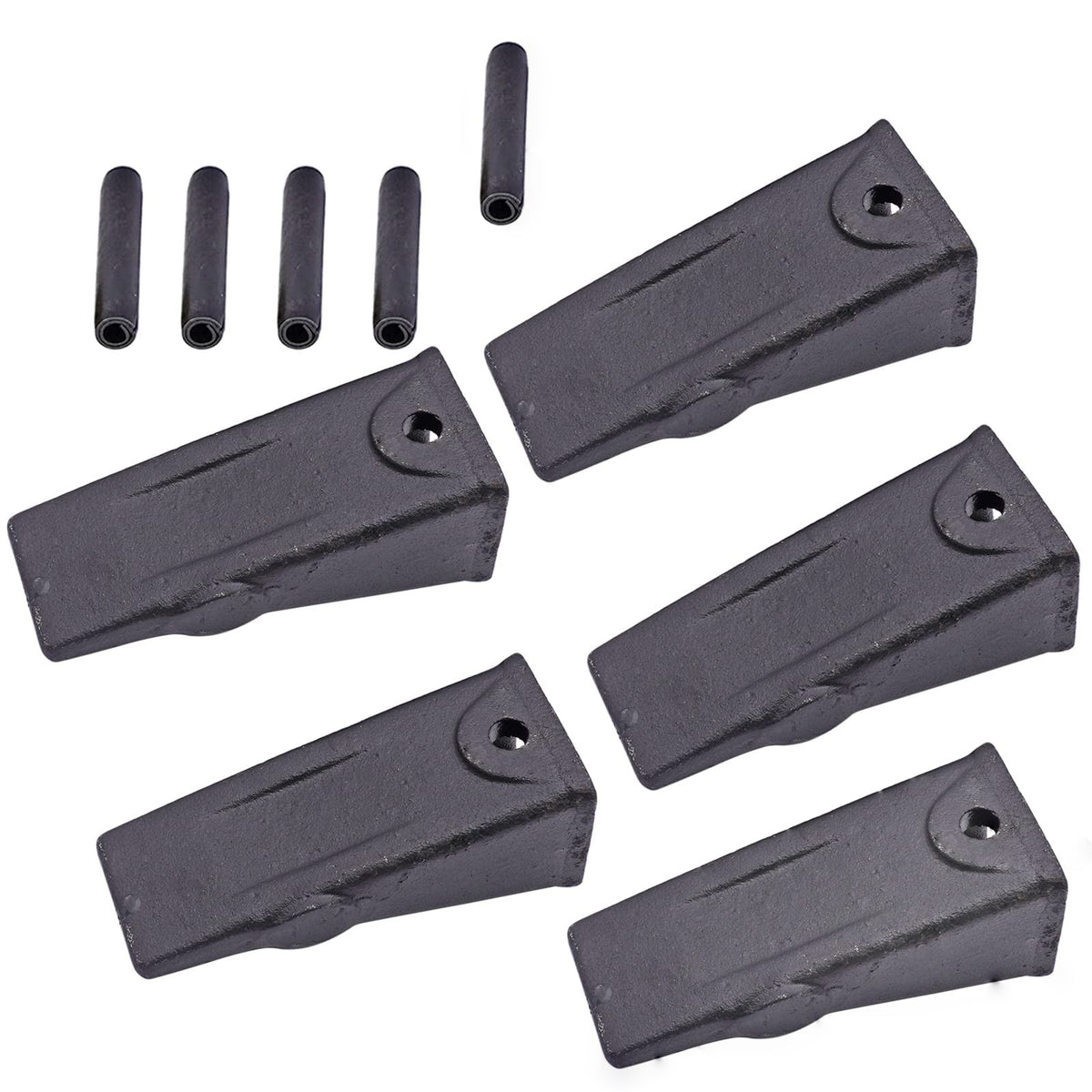 5 Pack X156L Bucket Tooth with 156LPN Roll Pin Dirt Bucket Tooth for Skid Steer and Mini Excavators 156 TX156 6716001 1914210182 - KUDUPARTS