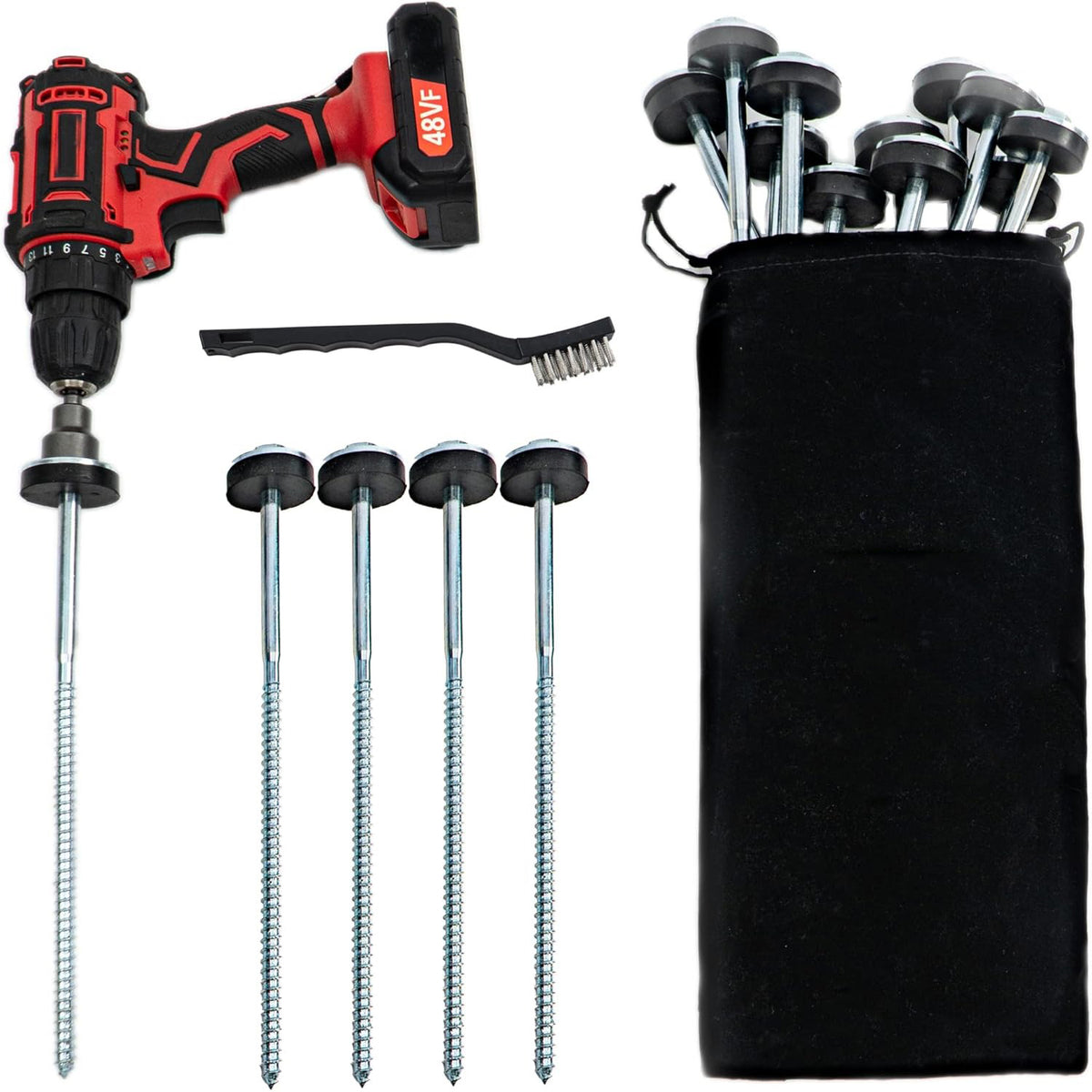 8 Pieces 12" Drillable Tent Stake With 17MM Hex Drill Adapter And Storage Bag - KUDUPARTS