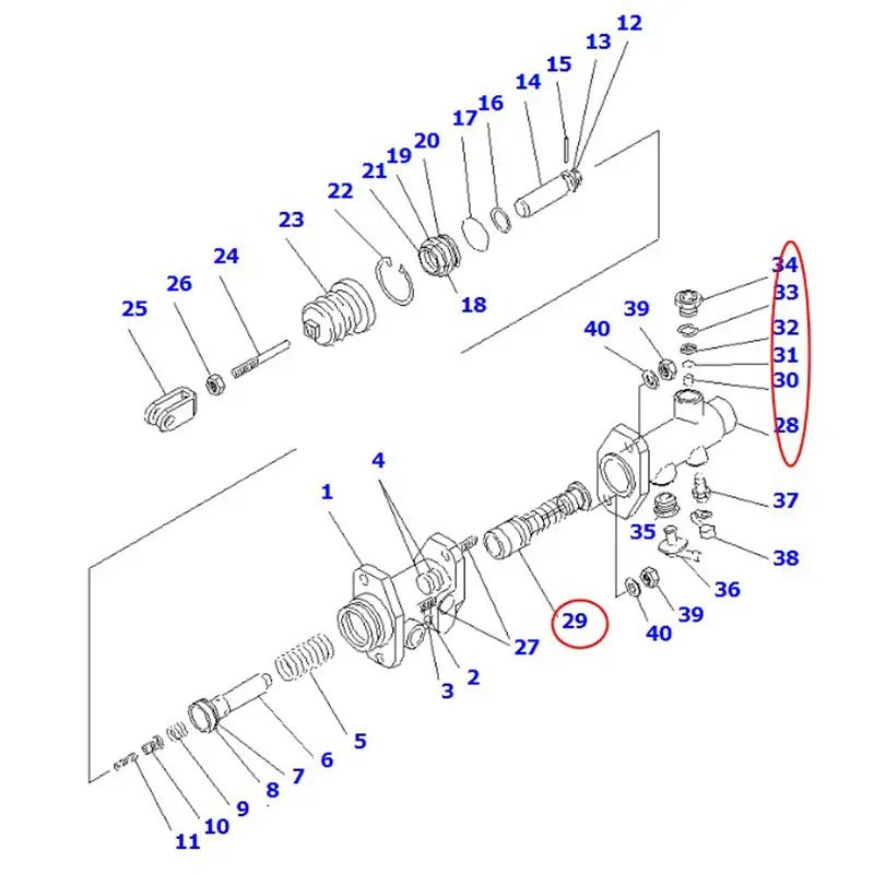 Master Cylinder 30B-36-12640 for Komatsu Forklift BX50 FD25-17-A FD35A-17 FG30-17-W FG35A-16-EL FG25N-17-M - KUDUPARTS