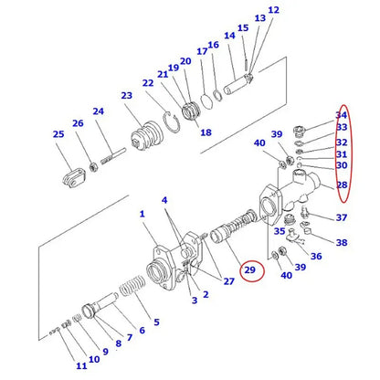 Master Cylinder 30B-36-12640 for Komatsu Forklift BX50 FD25-17-A FD35A-17 FG30-17-W FG35A-16-EL FG25N-17-M - KUDUPARTS