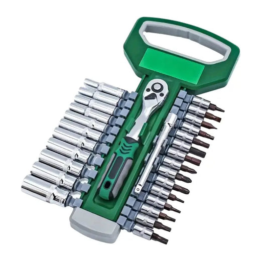 28 Pieces 1/4" Ratchet Socket Wrench Set for Tackling Different Screw Types - KUDUPARTS