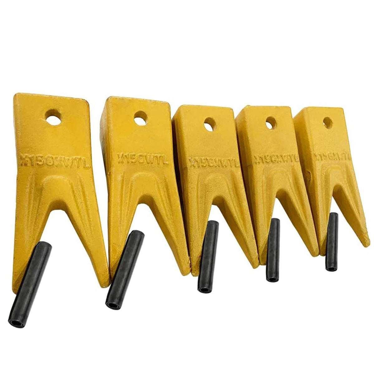 5 Set X156WT Twin Tiger Bucket Tooth & 156LPN Long Pin for Hensley Style Skid Steer and Mini Excavator 156 - KUDUPARTS