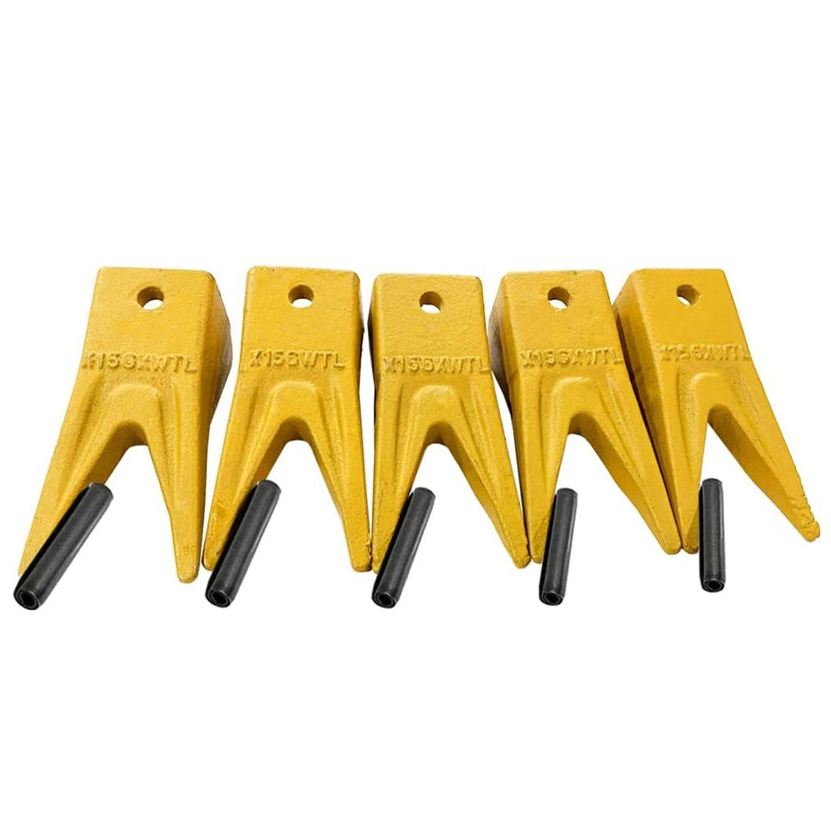 5 Set X156WT Twin Tiger Bucket Tooth & 156LPN Long Pin for Hensley Style Skid Steer and Mini Excavator 156 - KUDUPARTS