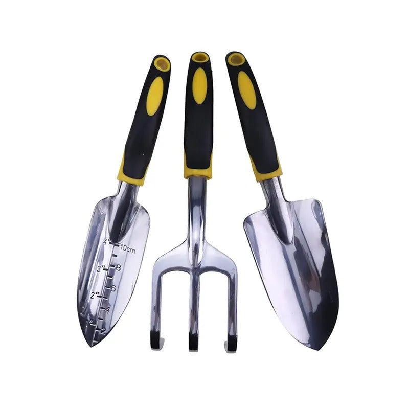 Yellow 3 Pcs Aluminum Gardening Tool Set With TPR Rubber Non-Slip Handles for Gardening