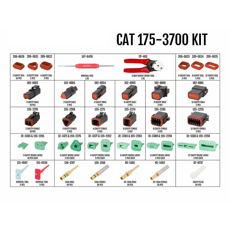 Electrical Connector Kit 175-3700 With 1U-5804 Crimp Tool for Caterpillar CAT Engine 3508B 22-12 AWG - KUDUPARTS