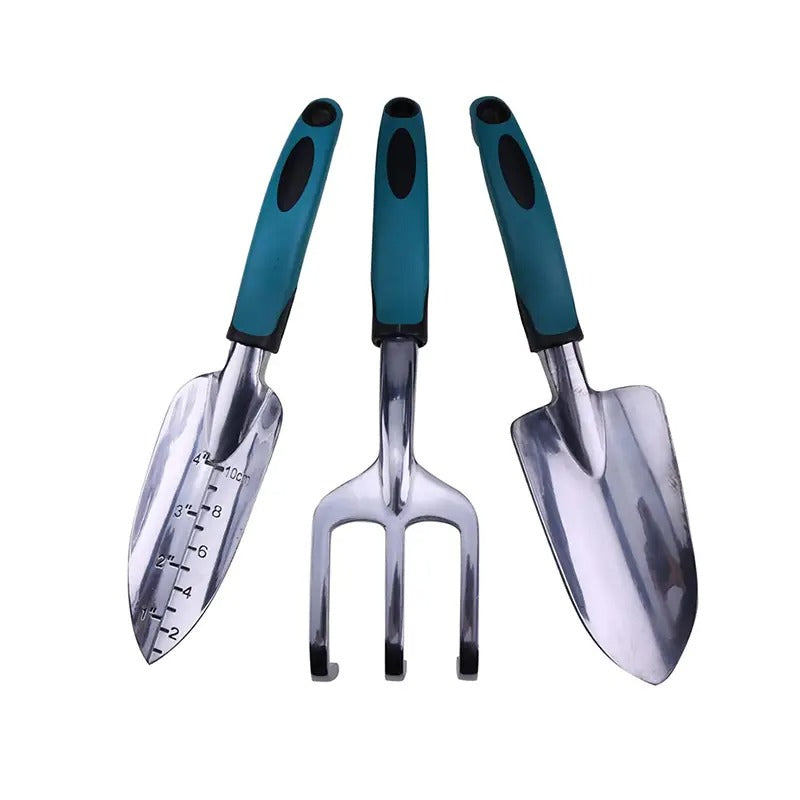 Ensemble de 3 outils de jardinage en aluminium vert avec poignées antidérapantes en caoutchouc TPR pour le jardinage