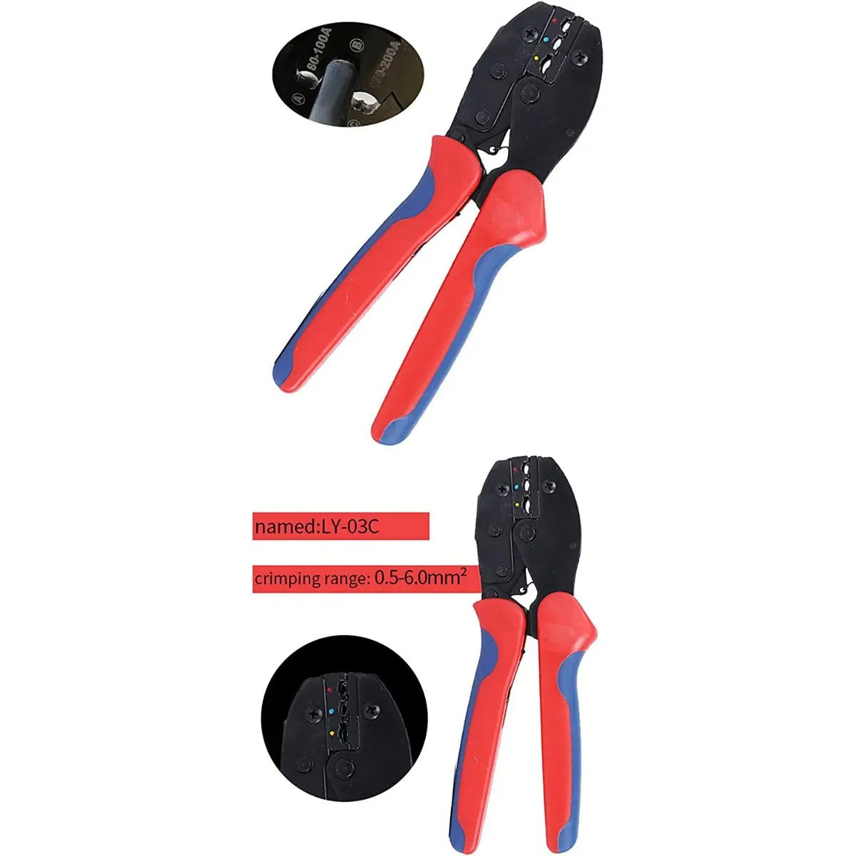 0.5-6.0mm² Crimper Cable Cutter Auto Wire Stripper Multifunction Pliers LY-03C for Ring Linsulated Wire Stripping Crimping Terminal - KUDUPARTS
