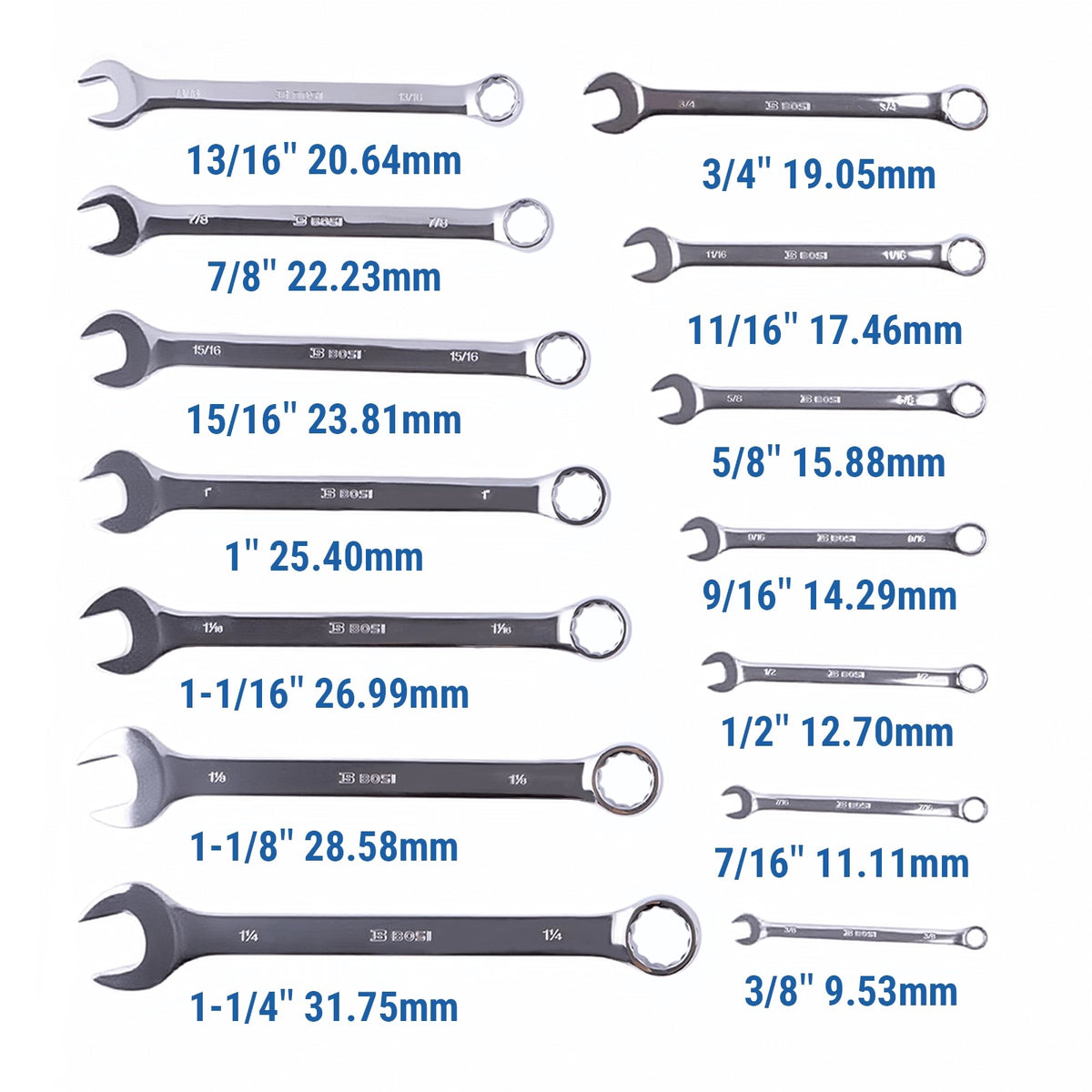 14 Pieces SAE Combination Wrench Set (3/8" to 1-1/4") with Roll-Up Storage Pouch - KUDUPARTS
