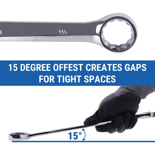 14 Pieces SAE Combination Wrench Set (3/8" to 1-1/4") with Roll-Up Storage Pouch - KUDUPARTS