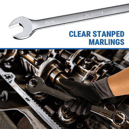 Jeu de 14 clés mixtes SAE (3/8" à 1-1/4") avec pochette de rangement enroulable