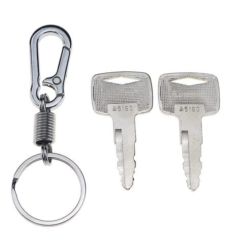 2X Ignition Keys #A5160 91A07-01910 with Key Chain Compatible with Mitsubishi Caterpillar CAT Forklift Series - KUDUPARTS