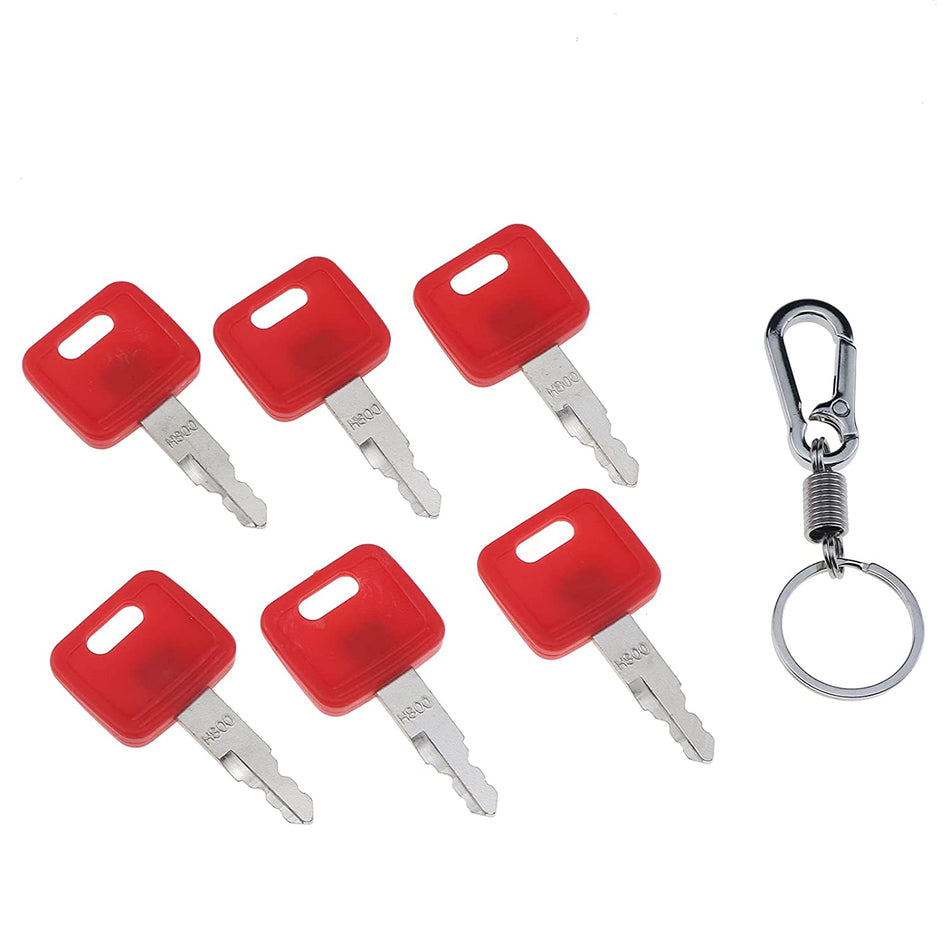 Ignition Keys with Key Chain #H800 Compatible with John Deere Excavator Case Dozer Fiat Hitachi New Holland AT194969 AT147803 4286465 - KUDUPARTS