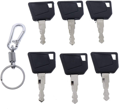 6X Ignition Keys #14607 with Key Chain 701/45501 333/Y1374 331/26790 for JCB 3CX Bomag Dynapac Terex Vibromax NH Ford Moxy Wacker Neuson Hamm Volvo Mini Excavator Bomag Cat New Holland - KUDUPARTS