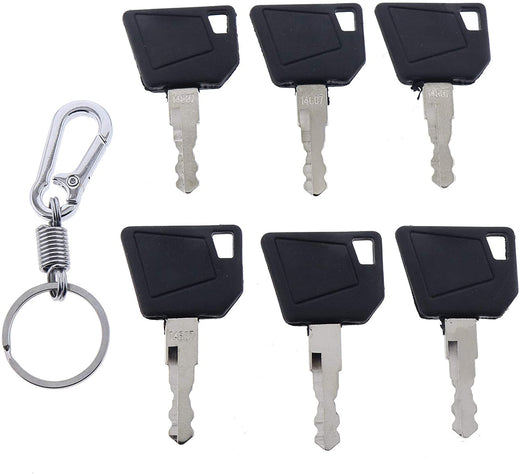 6X Ignition Keys #14607 with Key Chain 701/45501 333/Y1374 331/26790 for JCB 3CX Bomag Dynapac Terex Vibromax NH Ford Moxy Wacker Neuson Hamm Volvo Mini Excavator Bomag Cat New Holland - KUDUPARTS