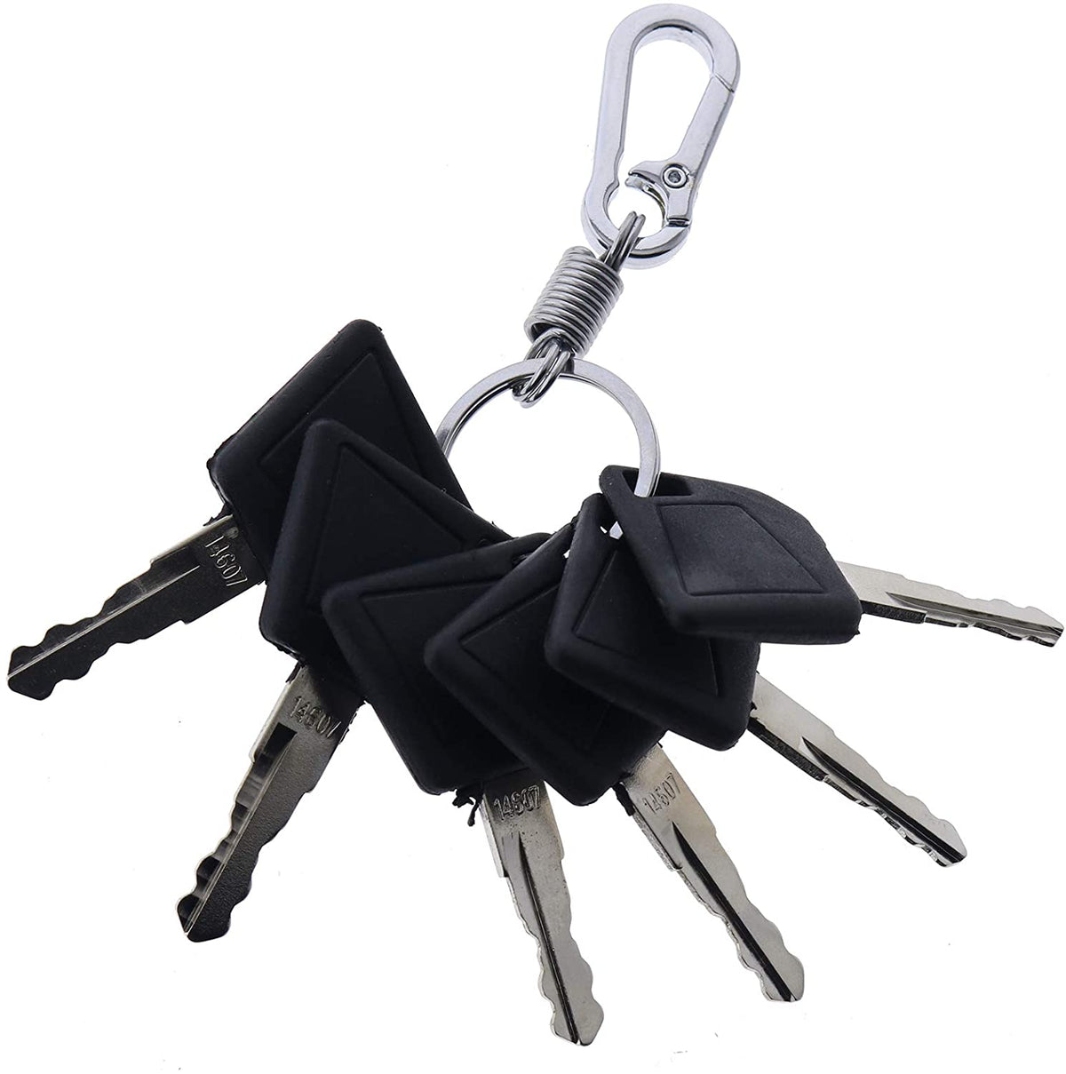 6X Ignition Keys #14607 with Key Chain 701/45501 333/Y1374 331/26790 for JCB 3CX Bomag Dynapac Terex Vibromax NH Ford Moxy Wacker Neuson Hamm Volvo Mini Excavator Bomag Cat New Holland - KUDUPARTS